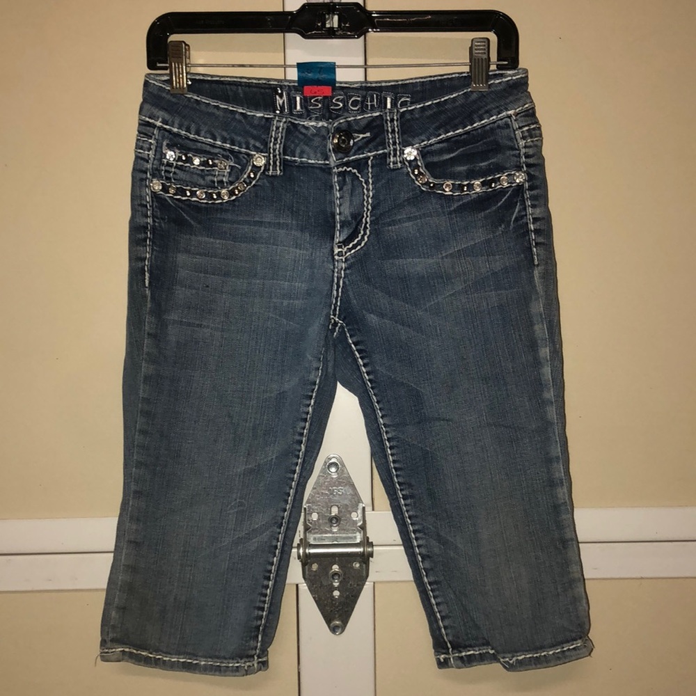 #1804 Miss Chic Denim Bling Long Shorts Sz-5 W-28 Inseam-15